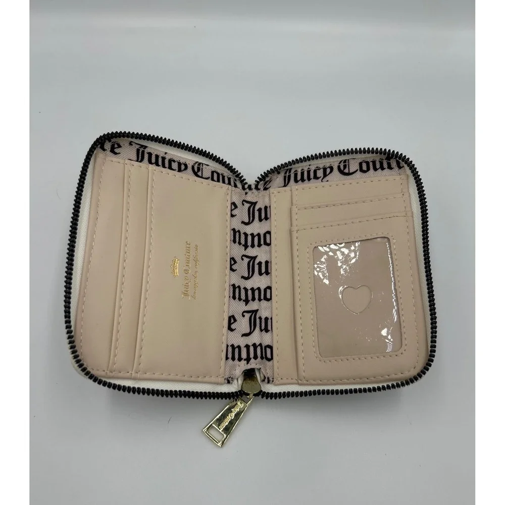 Juicy Couture Floral Rose‎ Bifold Wallet Cream Red Pink Gold Heart Lock Charm